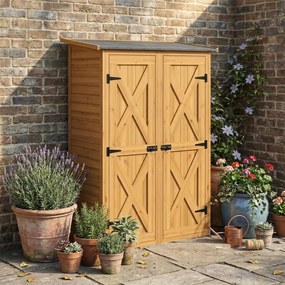 Capanno Armadio Porta Attrezzi da Giardino 115x53x156 cm con Ripiani Interni in Legno di Abete Marrone...