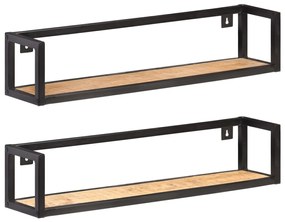 Mensole A Muro 2 Pz 80 Cm İn Legno Massello Di Mango Grezzo /