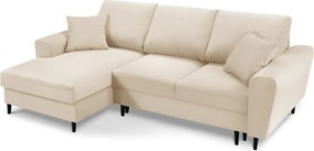 Divano angolare beige allungabile e con contenitore (con penisola a sinistra/con chaise lounge) con rivestimento in velluto a coste Kyoto – Cosmopolitan Design