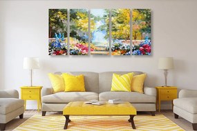 Quadri 5 pezzi – Pittura a olio di paesaggio