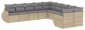 Set divano da giardino 10 pz con cuscini beige in polyrattan