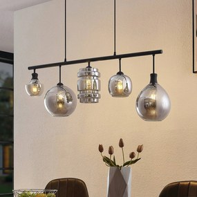 Lampada a sospensione in vetro Mateno Lindby, dimmerabile, Alluminio / Grigio / Zincato, Soggiorno / Sala da pranzo, Vetro, Vintage, Lampada a sospensione