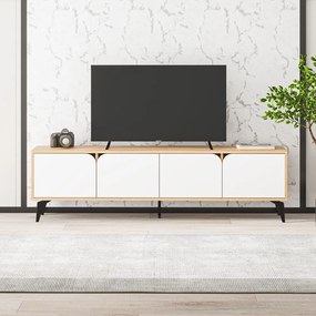 Tavolo TV in rovere decorato in bianco e naturale 180x51 cm Nola - Marckeric
