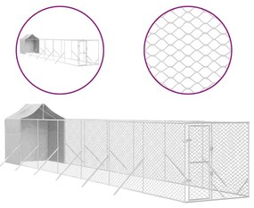 Cuccia cani da esterno tetto argento 2x14x2,5 m acciaio zincato