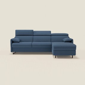 Violetta Divano Letto Angolare con Penisola contenitore, Poggiatesta e Materasso Alto H18 in tessuto impermeabile T13 blu