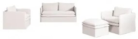 Set Da Soggiorno Grace In Lino E Cotone Con Divano 2 Posti, 2 Poltrone E Pouf Tessuto Bianco Antico - Sklum