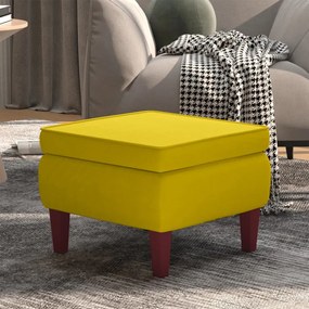 Poggiapiedi Con Gambe İn Legno Giallo İn Velluto /