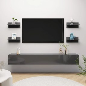Mensole A Muro 4 Pz Grigio Lucido 40x11,5x18 Cm /