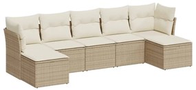 Set Divani da Giardino 7 pz con Cuscini Beige in Polyrattan