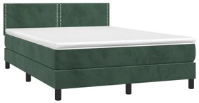 Letto a Molle con Materasso e LED Verde Scuro 140x200cm Velluto