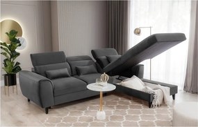 Divano angolare grigio scuro allungabile/con contenitore (con penisola a destra/con chaise lounge) e rivestimento in velluto Foble – ELTAP