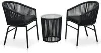 Set da Bistrot 3 pz con Cuscini in Polyrattan Nero 48138