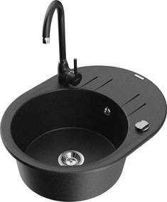 Mexen Kevin lavello in granito 1 vasca con gocciolatoio e miscelatore cucina Telma, nero/argento metallizzato