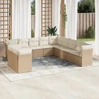 Set Divani da Giardino 11 pz con Cuscini Beige in Polyrattan 3249717