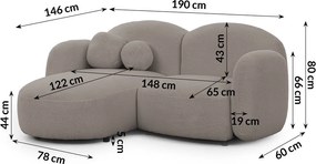 Divano angolare grigio (con penisola a sinistra/con chaise lounge) con rivestimento in bouclé Orbit – Ropez