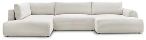 Divano angolare color crema allungabile/con contenitore (con penisola a sinistra/a U) con rivestimento in velluto a coste Lucien – Bobochic Paris