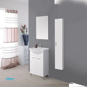 Mobile Bagno A Terra "Stella" Da 55 Cm Composto Da Due Ante Lavabo E Specchio Finitura Bianco Lucido