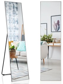 Costway Specchiera rettangolare con vetro antisfondamento cornice in lega di alluminio, Specchio da terra parete Argento