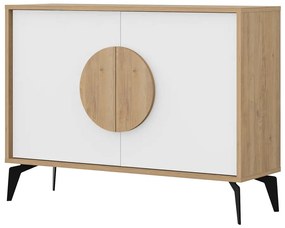 Cassettiera bassa in rovere decorata in bianco e naturale 110x82 cm Vae - Marckeric