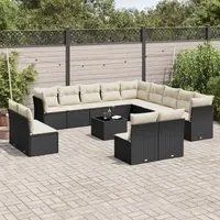 Set Divani da Giardino 14pz con Cuscini in Polyrattan Nero 3250335