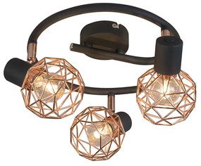 Faretto moderno nero con rame 3 luci - Mesh