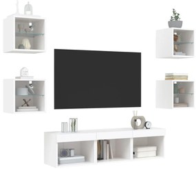 Mobili tv a muro con led 7pz bianchi in legno multistrato