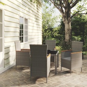 Set da pranzo da esterno 5 pz con cuscini in polyrattan grigio