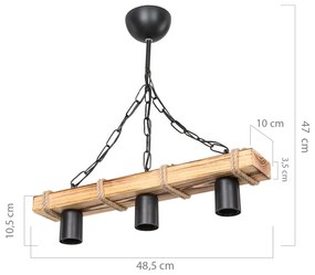 Lampada da soffitto in nero-naturale 10,5x48,5 cm - Squid Lighting