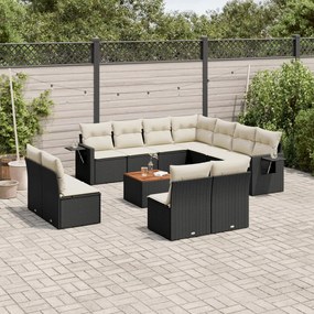 Set divani da giardino 12 pz con cuscini nero in polyrattan