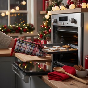 Set guanto, cucchiaio e strofinaccio tartan bianco