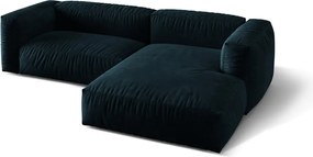 Divano angolare componibile blu scuro (con penisola a destra/con chaise lounge) con rivestimento in velluto Martina – Micadoni