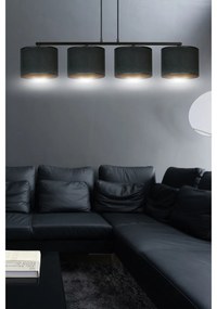 Lampadario 4 Luci Ganesha In Acciaio Nero E Paralumi In Tessuto Nero