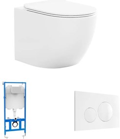 Pacchetto WC sospeso Bianco lucido con Telaio e Piastra di attivazione - JAVOINE