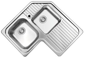 Lavello integrato 2 vasche con gocciolatoio a destra PYRAMIS Angolare inox L 83 x L 83 cm argento