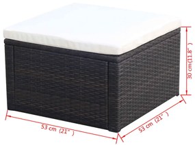 Poggiapiedi ottomana in polyrattan 53x53x30 cm marrone