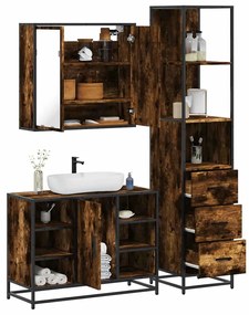 Set Mobili Da Bagno 3 Pz Rovere Fumo İn Legno Multistrato /