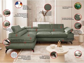 Divano angolare verde (con penisola a sinistra/a L) con rivestimento in velluto a coste Marbeya – Ropez