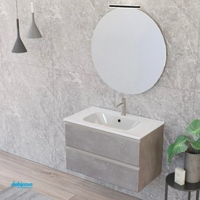 Mobile Bagno Sospeso "Unit One" Da 80 Cm Composto Da Due Cassetti Finitura Cemento Grigio Caldo