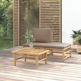 Set Salotto da Giardino 3pz con Cuscini Tortora Bambù