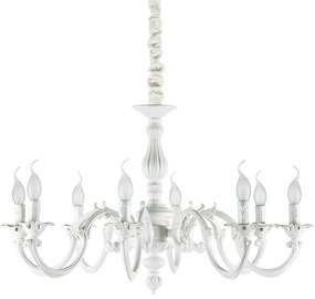 Lampadario Shabby Chic-Provenzale Justine Metallo Bianco 8 Luci E14