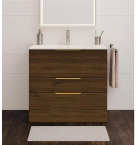Mobile da bagno a terra L 90 x H 84 x P 48 cm noce lucido, 3 cassetti SENSEA Neo Frame