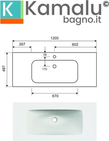 Mobile bagno sospeso 120cm rovere effetto cannettato con lavabo nero KDS-120L - KAMALU