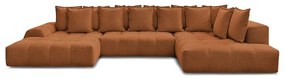 Divano angolare color terracotta allungabile e con contenitore (penisola a destra/a U) con rivestimento in ciniglia Everest – Bobochic Paris