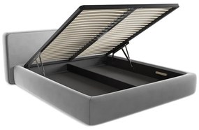 Letto matrimoniale imbottito grigio con contenitore con griglia 180x200 cm Kiana - Makamii