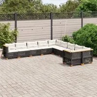 Set Divani da Giardino 10pz con Cuscini in Polyrattan Nero 3262046