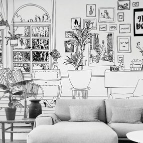 Fotomurale Disegno, nero fondo bianco