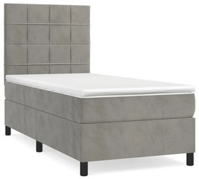 Giroletto a molle con materasso grigio chiaro 90x190 cm velluto