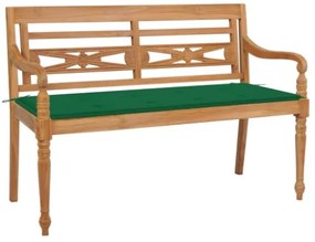 Panca Batavia con Cuscino Verde 120 cm in Massello di Teak