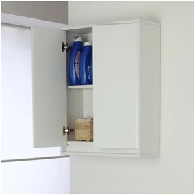 Pensile Lavanderia Bianco Lucido 2 Ante 60 cm  Salvaspazio con Ripiano Interno