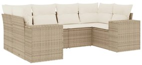 Set divano da giardino 6 pz con cuscini beige in polyrattan